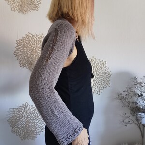 Grauer Ärmelschal / Bolero Langarm / gestrickter Shrug / Schulterwärmer / Seelenwärmer / Sommer Bolero mit Leinen für Damen M/L Bild 9