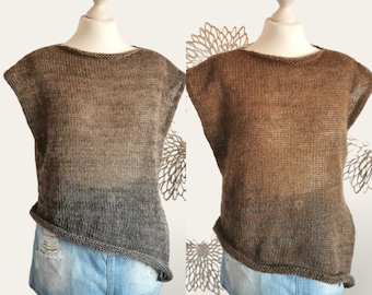 Knitted women's sweater vest / mohair knit top beige brown / cropped top women / mohair knit sweater vest / asymmetrical top