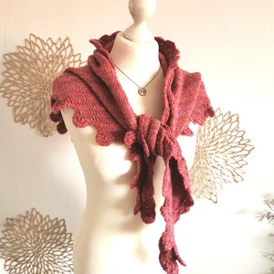 Knitted triangular scarf, scarf girls ladies pink orange hooded scarf, spring scarf, knitted scarf women, knitted triangular scarves