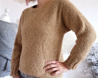 Strickpullover camel M Grobstrick slouchy Pullover Fledermaus Ärmel lang handstrick