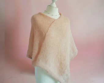 Alpaka Seide Poncho S+M, gestrickter Poncho Damen, gestrickt, Strickponcho, Cape, Brautcape, Farbwahl