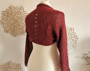 Sommer Bolero mit Leinen / gestricktes Damen Cape / Jacke für die Hochzeit / transparenter Strand Überwurf / ziegelrot