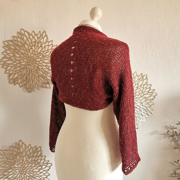 Sommer Bolero mit Leinen / gestricktes Damen Cape / Jacke für die Hochzeit / transparenter Strand Überwurf / ziegelrot