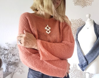 Alpaka Damen Pullover M/L / Damen cropped Sweater / Alpaka Seide Pullover / feiner Strickpullover / Damen Shirt apricot