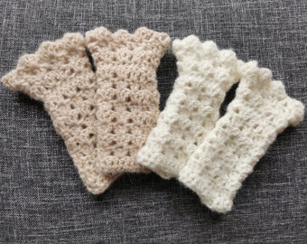 Alpaca wrist warmers / knitted cuffs natural beige / arm warmers / ladies cuffs / crocheted hand warmers / crocheted cuffs fine