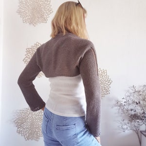 Grauer Ärmelschal / Bolero Langarm / gestrickter Shrug / Schulterwärmer / Seelenwärmer / Sommer Bolero mit Leinen für Damen M/L Bild 2