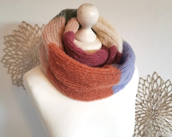 Alpaca silk loop / color blocking / women's loop scarf hooded scarf / endless loop / round scarf for girls colorful pastel