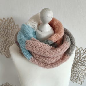 Alpaka Seide Loop WOLKE color blocking, Loopschal, gestrickter Loop, feiner Strickloop Damen, Frühlings Schal rosa, Herbst Geschenk beige