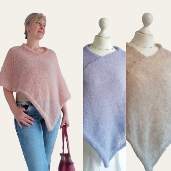 Alpaka Seide Poncho M/L Sommer cover up Damen, Strickponcho gestricktes Cape / Brautcape / Farbwahl