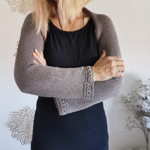 Grauer Ärmelschal / Bolero Langarm / gestrickter Shrug / Schulterwärmer / Seelenwärmer / Sommer Bolero mit Leinen für Damen M/L Bild 6