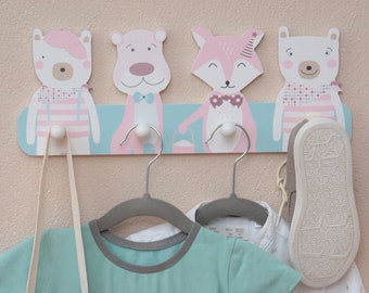 Coat rack animals pink mint coat rack coat hook children's room with 4 hooks G05 -B-stock