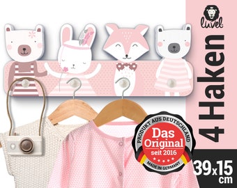 Children's coat rack "Naughty Friends" coat hook coat rack with 4 hooks (G007) - pink
