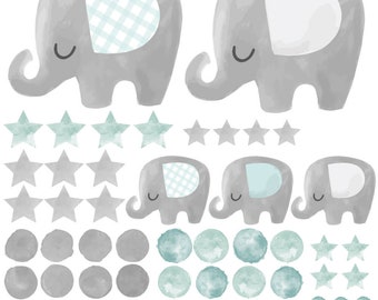 Wall sticker wall decal mint green elephant dots watercolor - 53-piece MEGA SET children's room