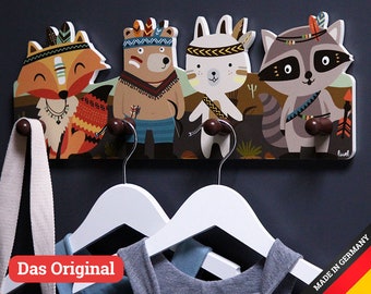 Indianer Garderobe für Kinder Kinderzimmer Kleiderhaken mit Tieren Kinderkleidung Wandhaken, Baby Kleidergarderobe Wanddeko Wandsticker G008
