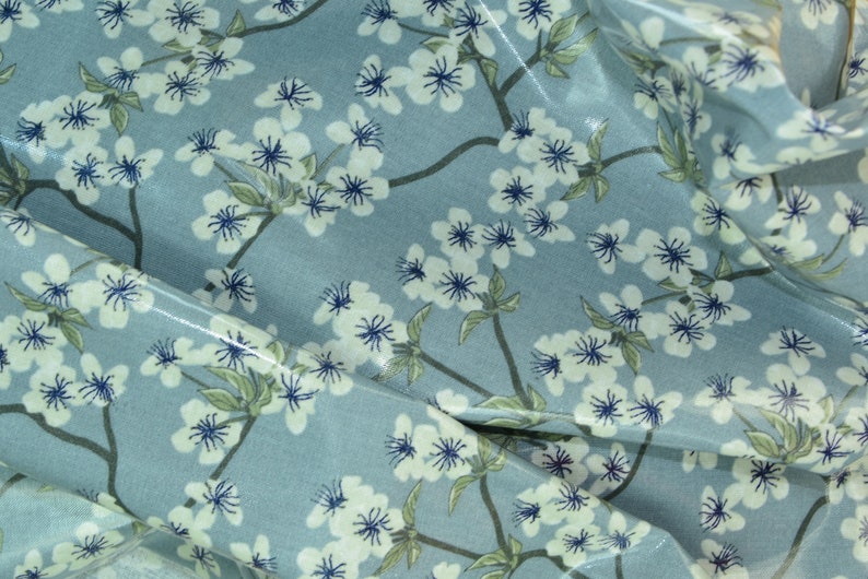 0,25 x 0,7 m Nappe sur Cotton AMALIE fleur de cerisier oilcloth dusty blue image 3