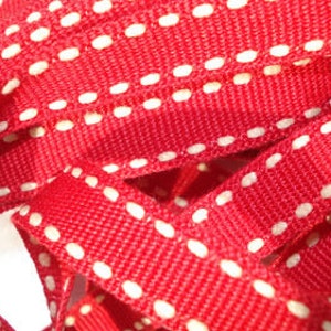 2 m ribbon in red with creme stripes image 3