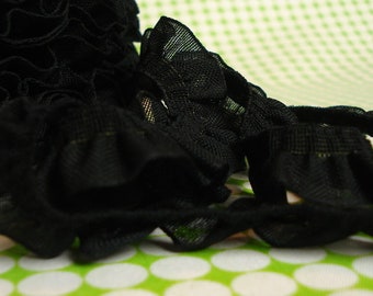 2 m x 15 mm frill black 100 % CO frill lace falbala ruche quilling volant