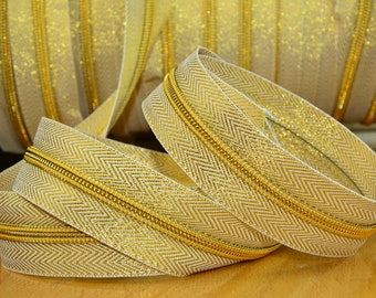 1 m x 32 mm ZIPPER zip fastener without end tooth 6 mm gold-colored ribbon gold col. 521 P10 LUREX