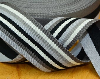 2 m CEINTURE EN COTTON rayures 40 mm noir/gris col. 33