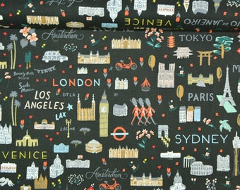 0.5 x 1.1 m BON VOYAGE Rifle Paper CO. black/colorful RP800-BK1 travel fabric