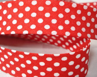 3 m x 20 mm Schrägband biais bias tape DOTS rot/weiß Punkte polka dots