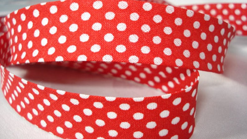 3 m x 20 mm Schrägband biais bias tape DOTS rouge/blanc Punkte polka dots image 1