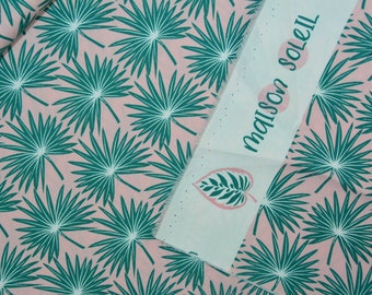 0,5 x 1,5 m "EMILIE" 100 % co Popeline Hilco A1800/353MAISON SOLEIL Blätter rosa/mint