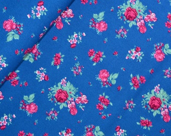 0,5 x 1,5 m BANGKOK Druckstoff Westfalenstoffe Blumen blau/pink Buschrosen 010505227