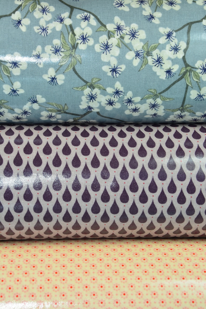 0,25 x 0,7 m Nappe sur Cotton AMALIE fleur de cerisier oilcloth dusty blue image 6