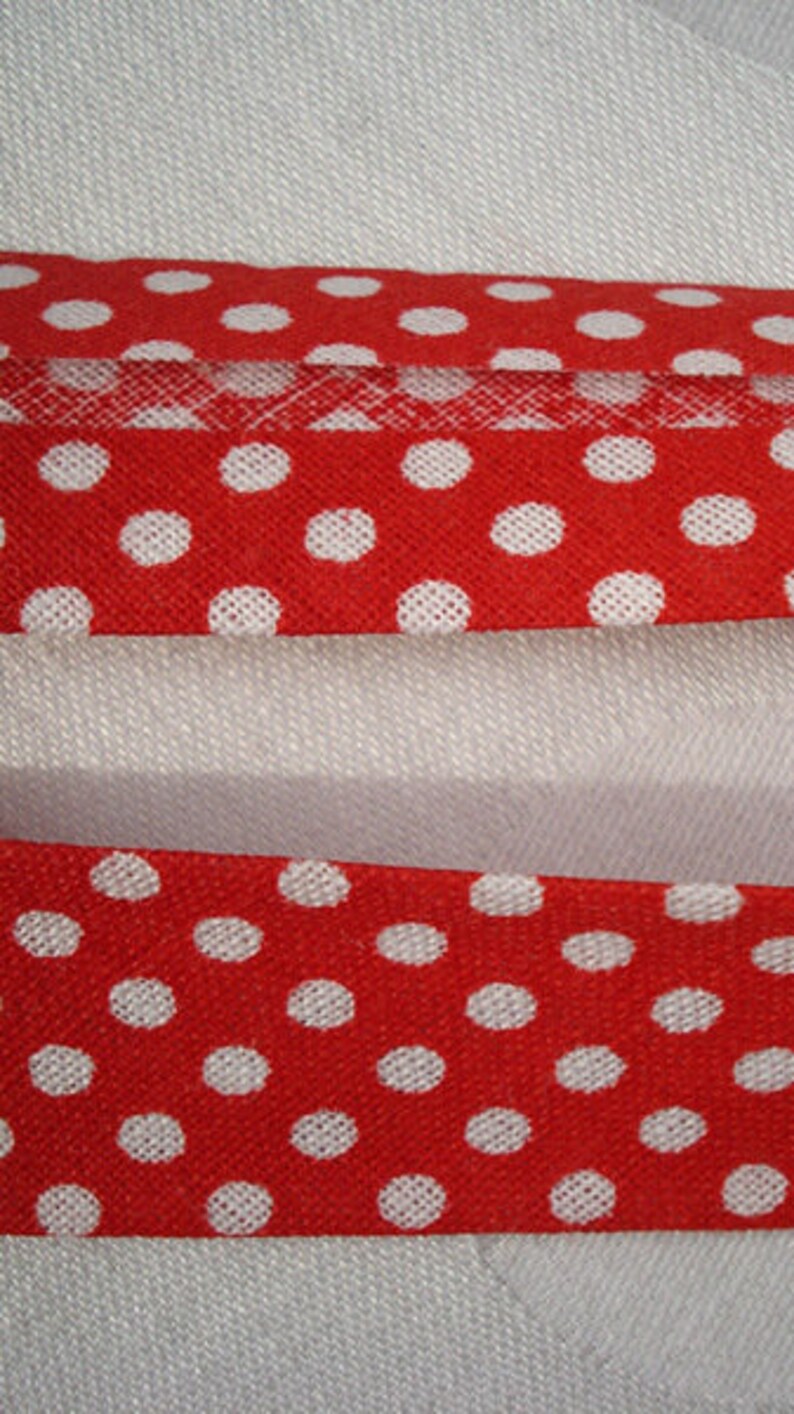 3 m x 20 mm Schrägband biais bias tape DOTS rot/weiß Punkte polka dots image 2