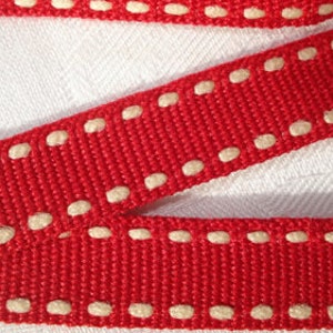 2 m ribbon in red with creme stripes image 1