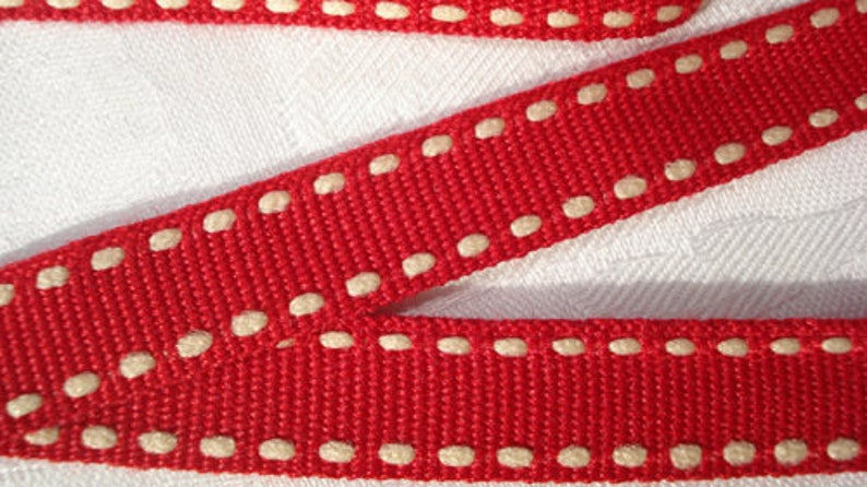 2 m ribbon in red with creme stripes image 1