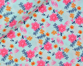 0,5 x 1,5 m flower FLEURS 100 % COTTON turquoise/multi