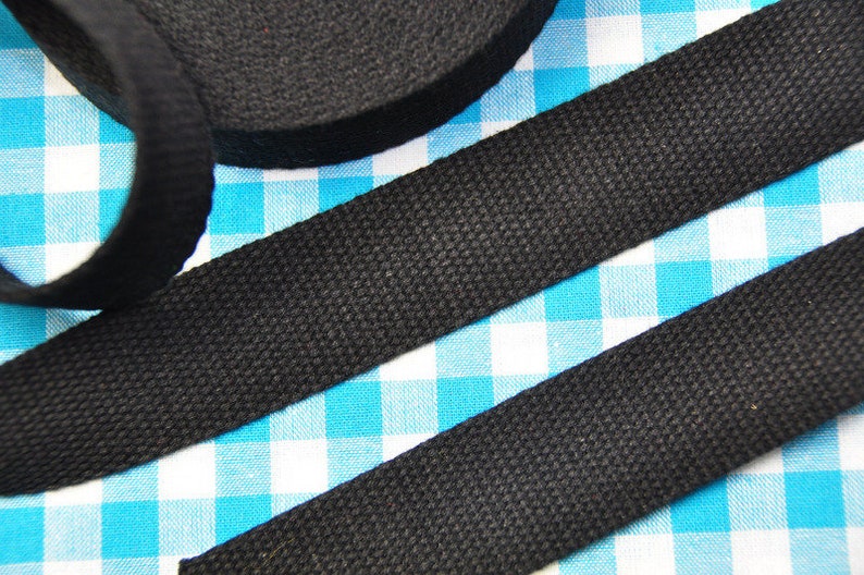 2 m COTTON webbing BLACK 25 mm wide image 1