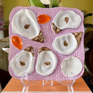 Vintage Lavender Oyster Plate: Square Shape, Alligator Background - 8”