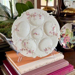 Antique French Oyster Plate With Pink Florals 9 1/8