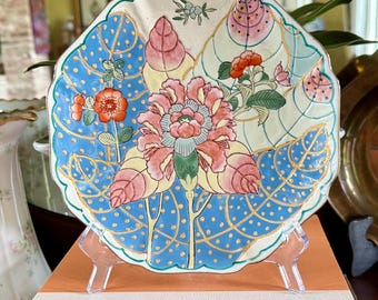 Vintage Andrea by Sadek Tobacco Leaf Plate: Scalloped Enamel Dish