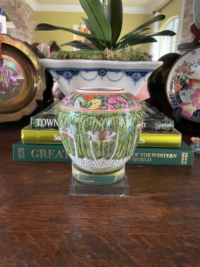 Vintage Bok Choy Famille Verte Vase Mid Century Vivid Colors - Etsy