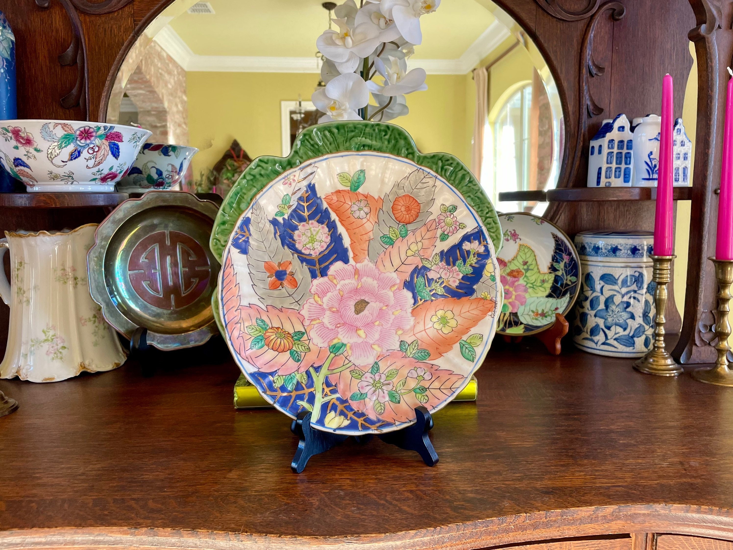 Vintage Tobacco Leaf Tobacco Leaf Decor Plate Raised Enamel Hand