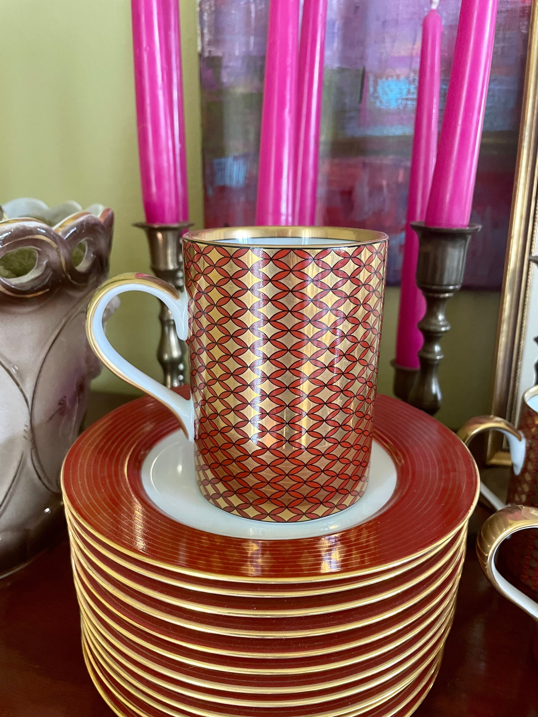 フィッツ&フロイドFITZ AND FLOYD 食器　コーヒーコップ　金　カップ Vintage Fitz & Floyd Mug and Plate Set: Gold Harlequin Dessert