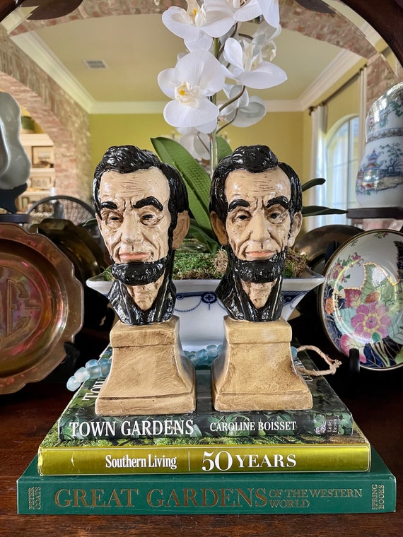 Vintage Bookends Chalkware Presidential Bookends Plaster Statuary