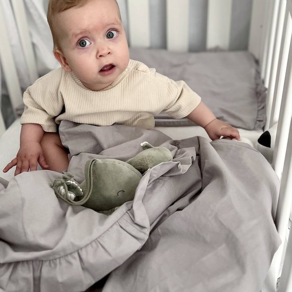 Pościel niemowlęca bawełniana 2 elementowa / Pościel do łóżeczka z falbanką / Pościel bawełniana 100% / Pościel dziecięca bawełniana