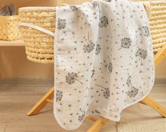 Double-sided muslin swaddle / Light blanket 100% cotton 80x100cm / Double-sided cotton baby blanket