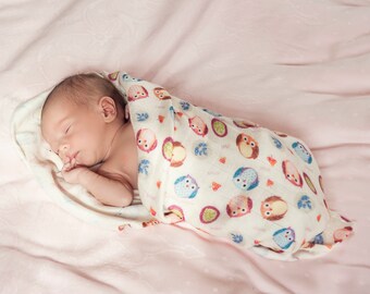 Muslin bamboo baby blanket / Bamboo Swaddle Owls