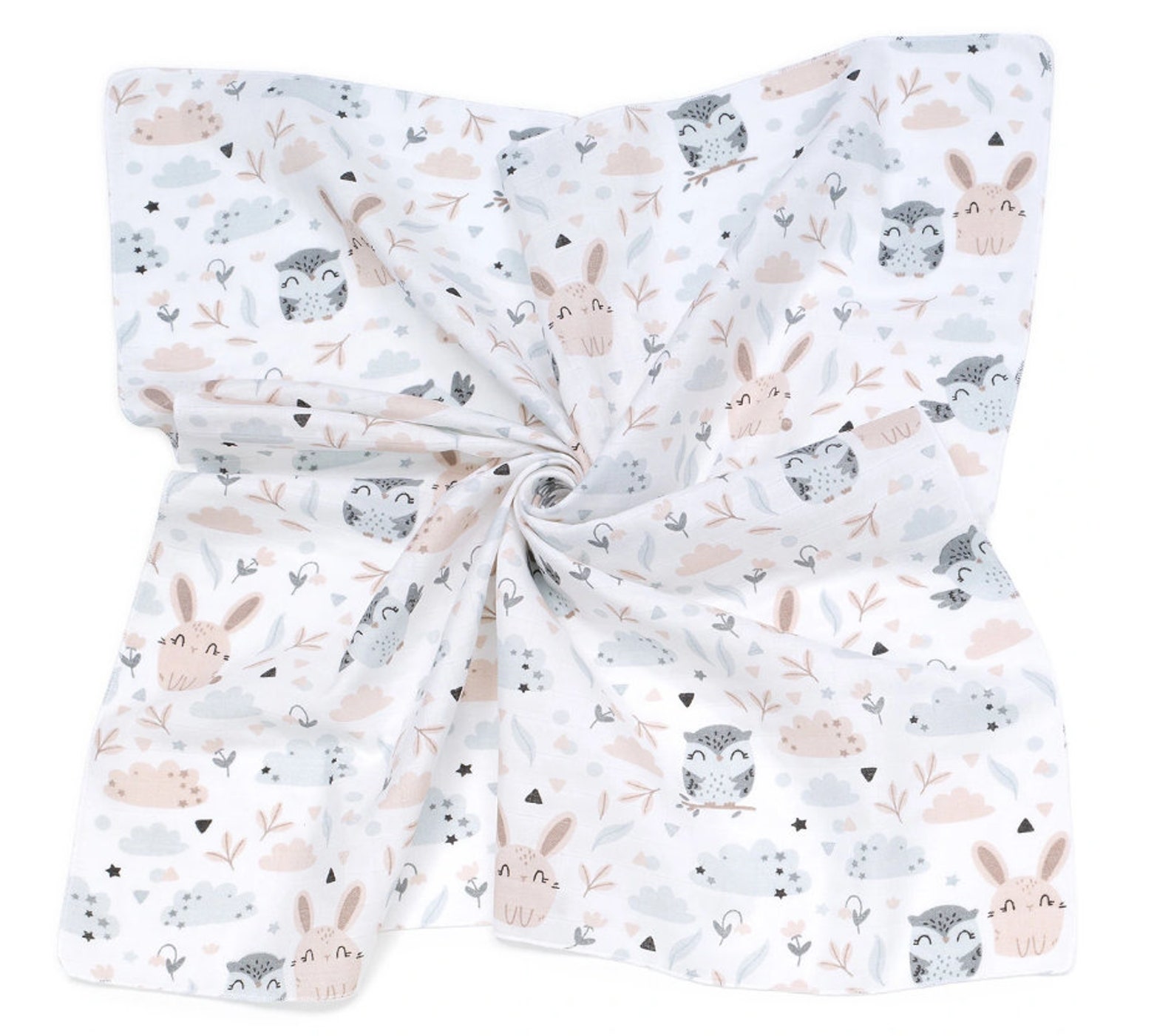Muslin swaddle 100 Cotton Owls & Clouds / lightweight blanket Etsy