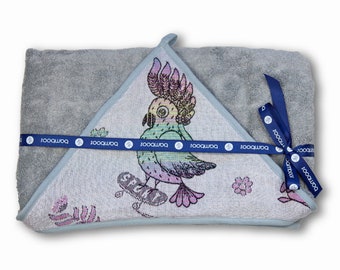 Housse de bain cacatoès en bambou / serviette en bambou avec casquette cacatoès / serviette bébé avec bonnet de perroquet / cadeau de naissance