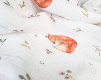 Muslin bamboo baby blanket / Bamboo Swaddle Fox / Muslin nappie / Reusable care wipe