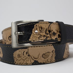 HandTooled Skull Belt, Leather Belt, Hand Painted Belt with Removable Buckle
