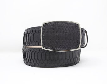 Black Snake Belt, Exotic Leather Belt with Removable Western Buckle