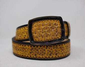 HandTooled Leather Belt, Western Belt, Hand Painted Belt with Interchangeable Buckle